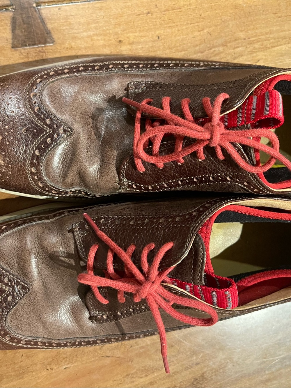 Cole Haan Brown Leather Wingtip Oxfords with Red Laces